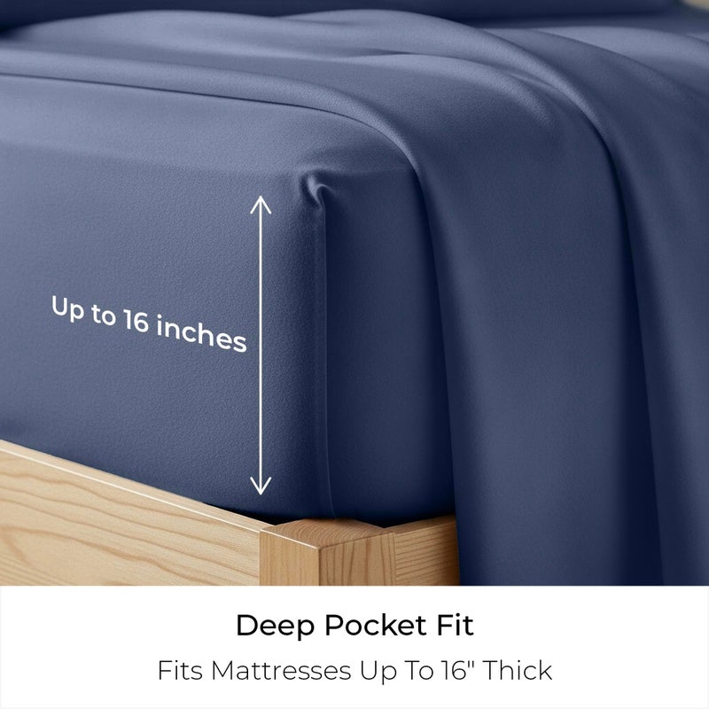 Mellanni Cotton Flannel Sheet Set - Double Brushed for Added Softness & Comfort - Deep Pocket Fitted Sheet up to 16" - 4 Piece Set (Full, Blue) - Image 4